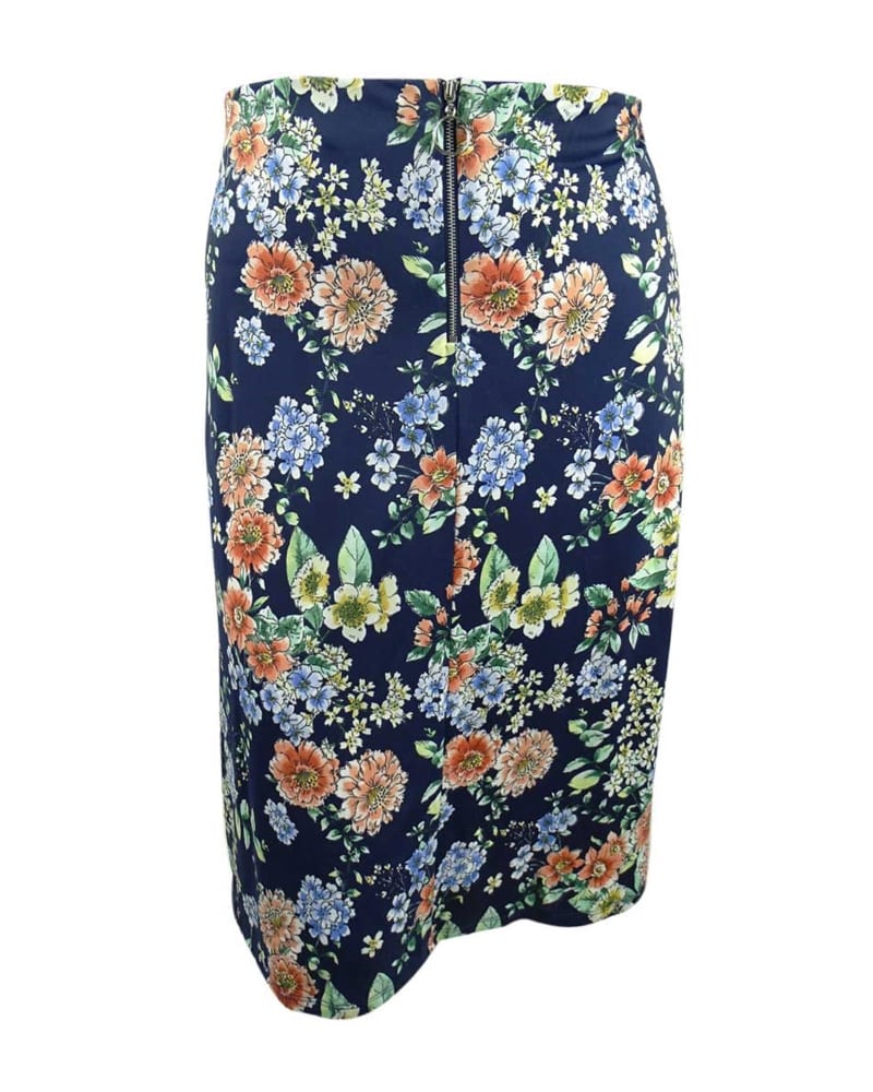 Back of a size 2X NY Collection Women's Plus Size Printed Zip-Front Skirt Blue Size 2X in Blue by NY Collection. | dia_product_style_image_id:310902